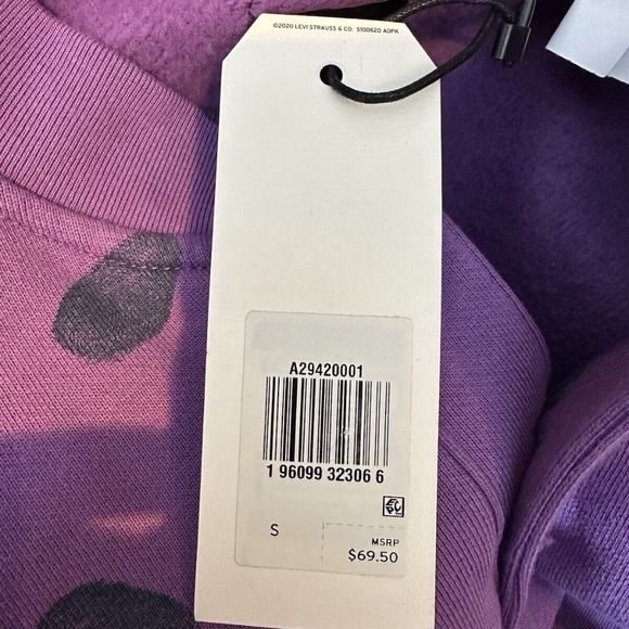Levi's Oversized Fleece Crewneck Sweater Sweatshirt Mens Small Purple Polka Dot - Picture 3 of 3